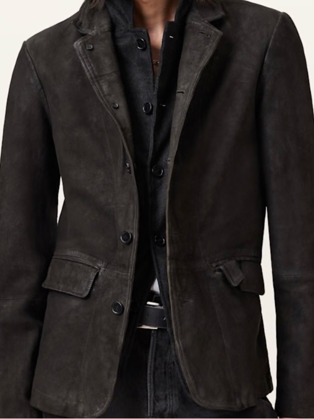 AllSaints Mens SURVEY DOUBLE LAYERED WAXED SUEDE BLAZER